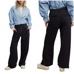 FREE PEOPLE Tyler Menswear Tailored Relaxed Wide Leg Trousers Black Size XS